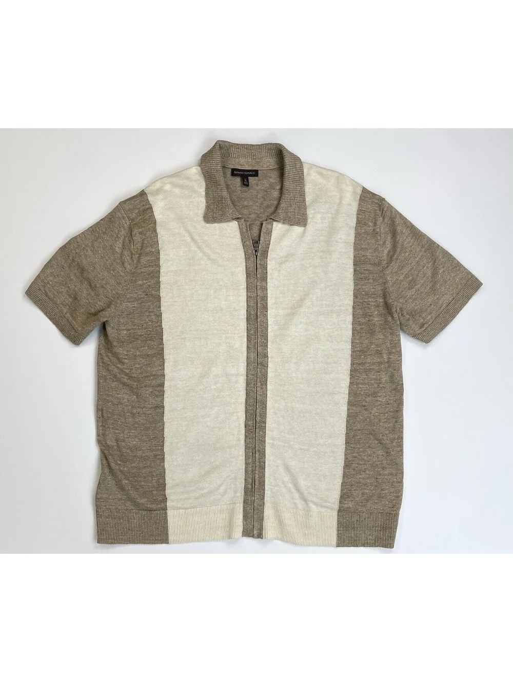 Banana Republic Full Zip Sweater Polo XL Tall Cotton Colorblock Retro XLT